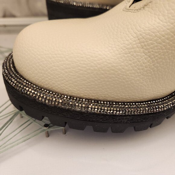 Kenneth Cole Reaction Boots Size 6 Ivory Tate Biker Jewel Faux Leather. NIB - Picture 6 of 15